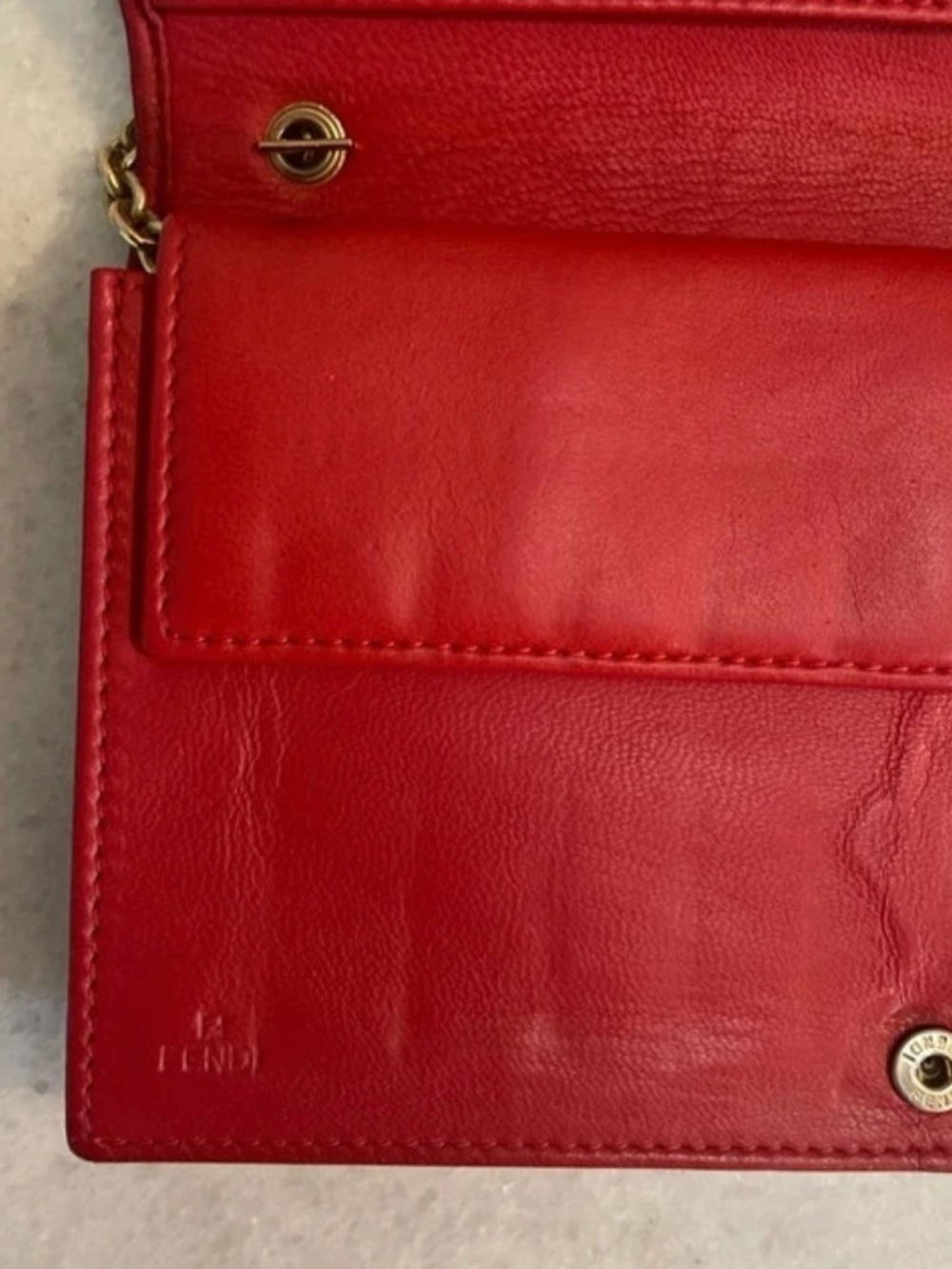 Fendi Red Embossed FF Logo Leather Clutch w/ Metal chain crossbody - Picture 5 of 12